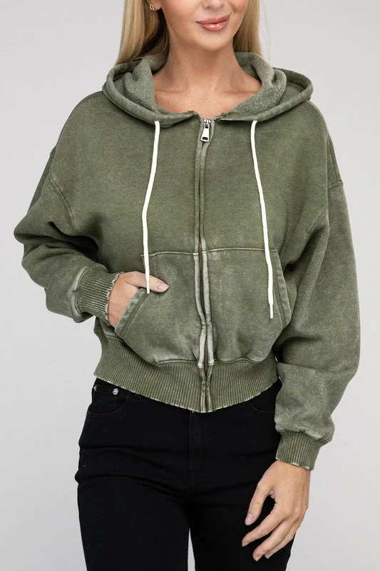 Fabiana | Cropped acid wash fleece zip-up hoodie - Image 28