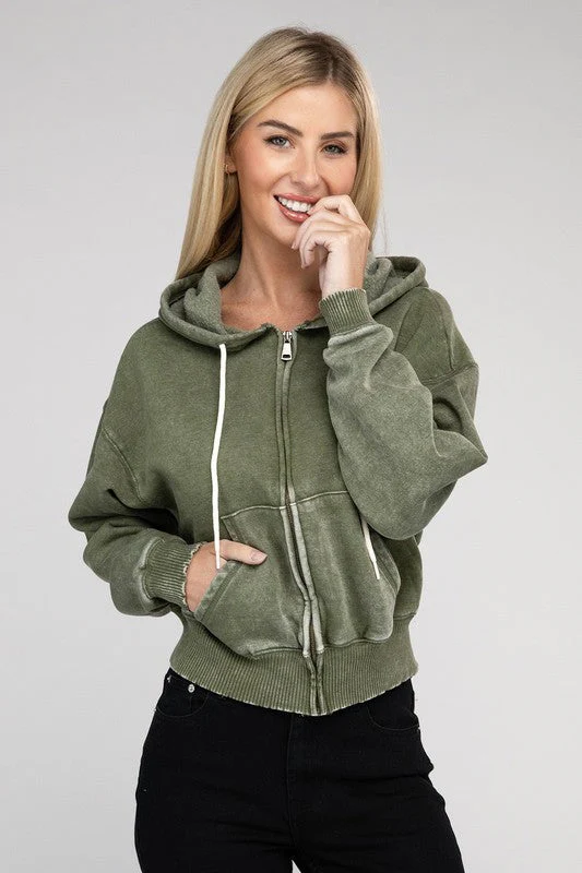 Fabiana | Cropped acid wash fleece zip-up hoodie - Image 30