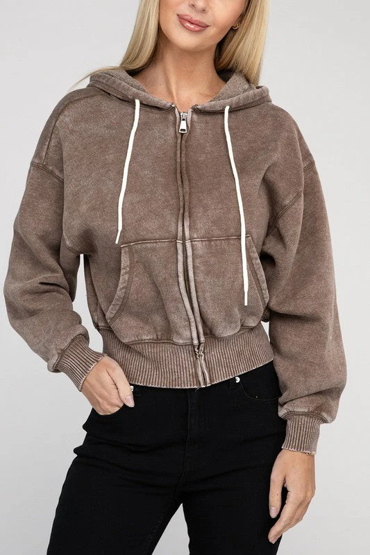 Fabiana | Cropped acid wash fleece zip-up hoodie - Image 35
