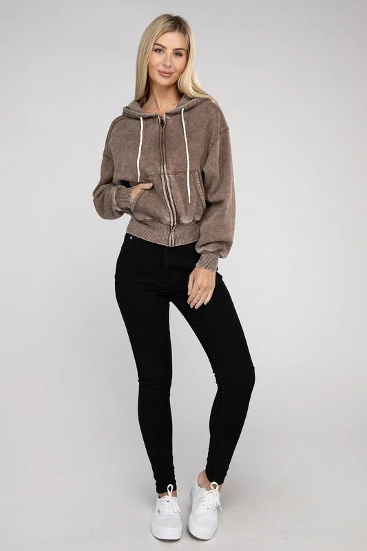 Fabiana | Cropped acid wash fleece zip-up hoodie - Image 36