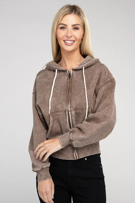 Fabiana | Cropped acid wash fleece zip-up hoodie - Image 37