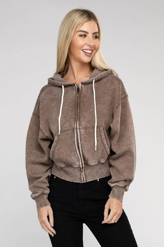 Fabiana | Cropped acid wash fleece zip-up hoodie - Image 40