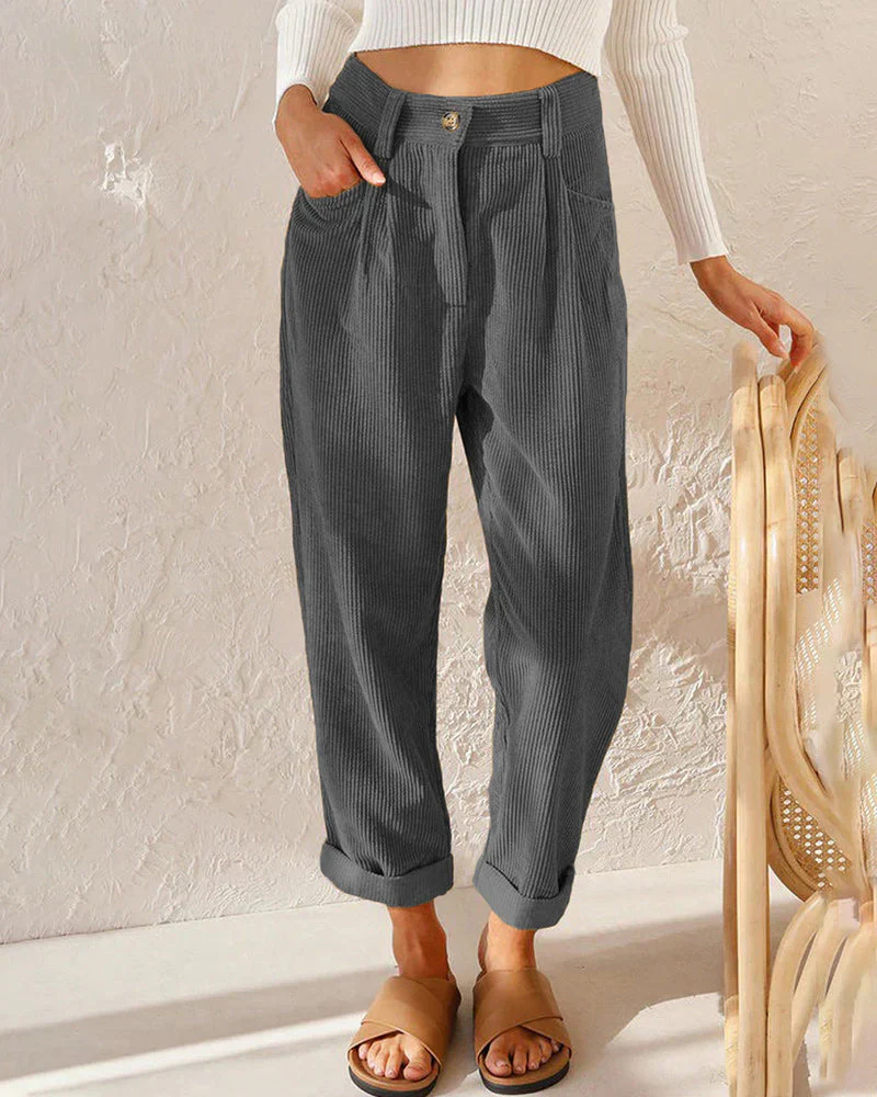 Fabiana® | High-Waisted Cotton Corduroy Pants