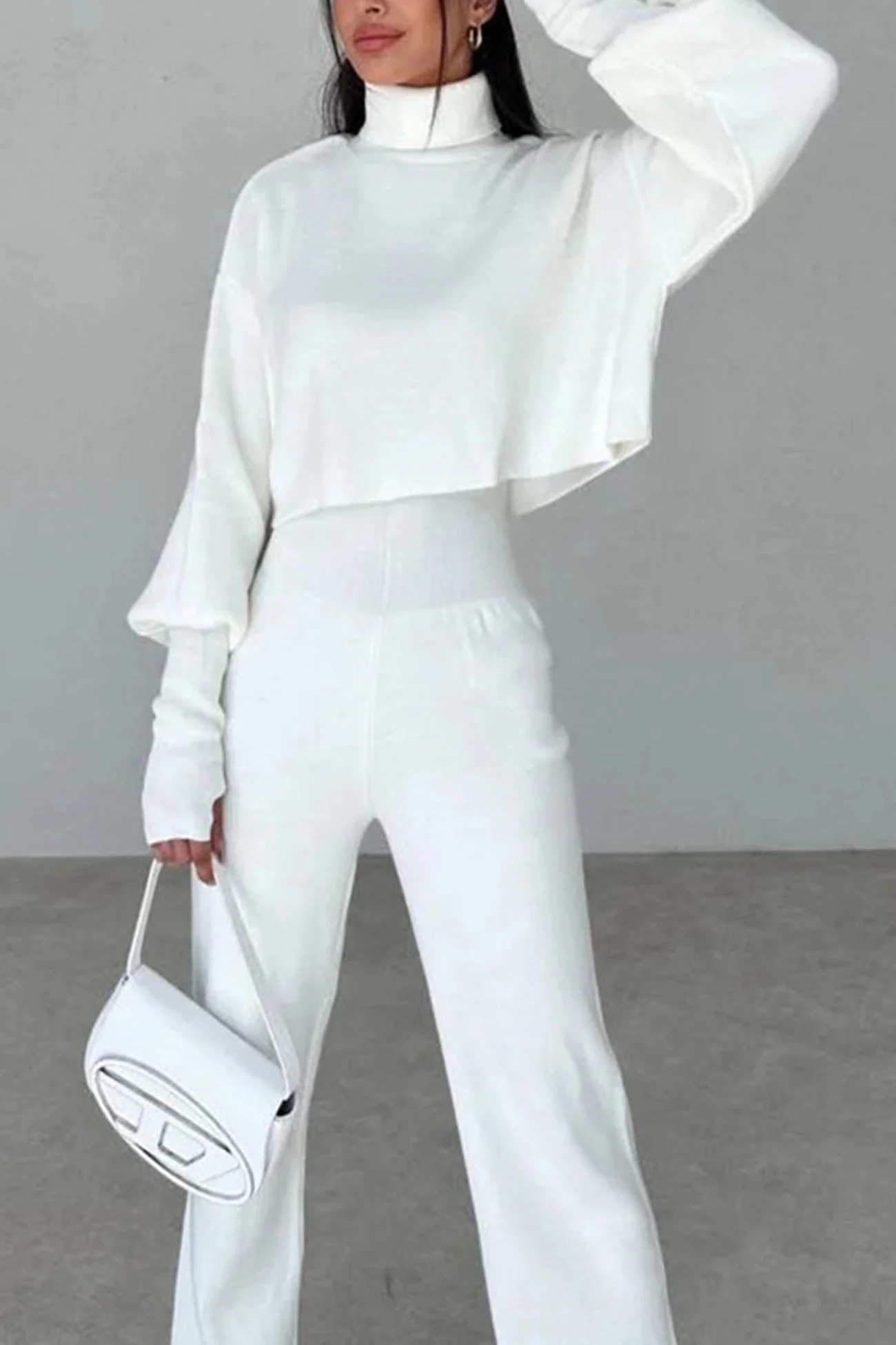 Fabiana | Solid high neck crop top long pants set