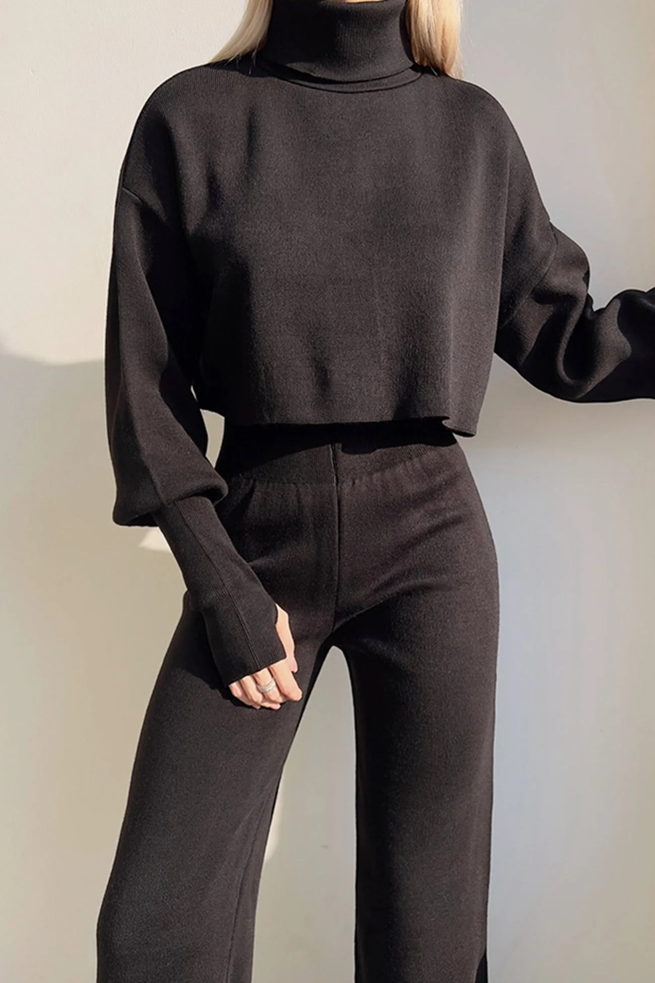 Fabiana | Solid high neck crop top long pants set - Image 10