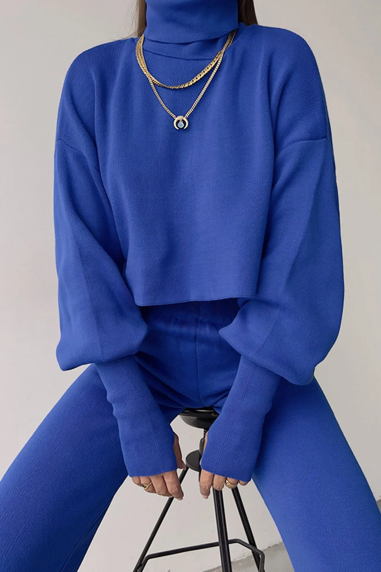 Fabiana | Solid high neck crop top long pants set - Image 14