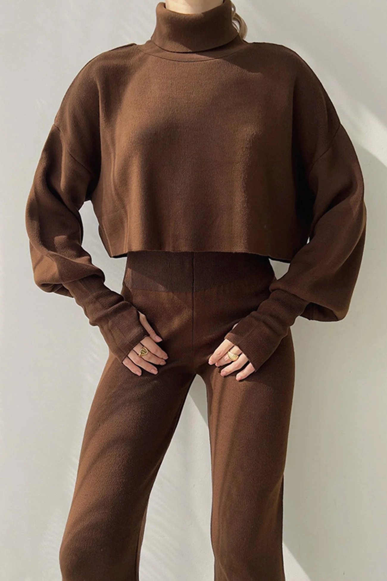 Fabiana | Solid high neck crop top long pants set - Image 4