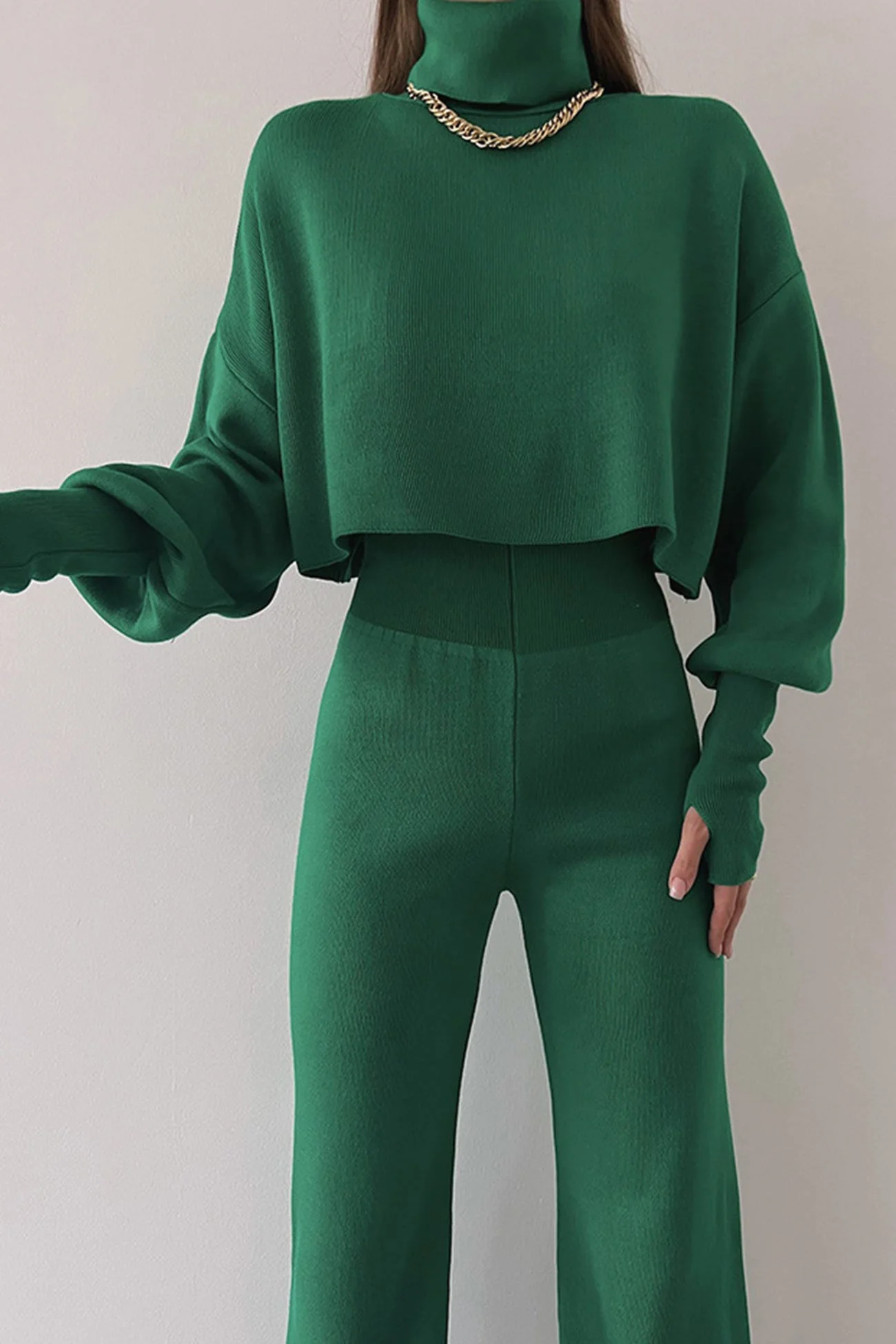Fabiana | Solid high neck crop top long pants set - Image 7
