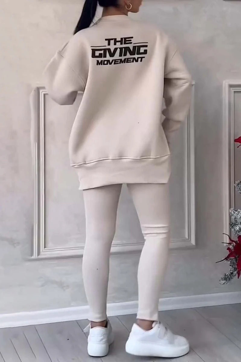 Fabienne | Casual daily letter print, patchwork slit, O-neck, long sleeves, two piece - Image 7