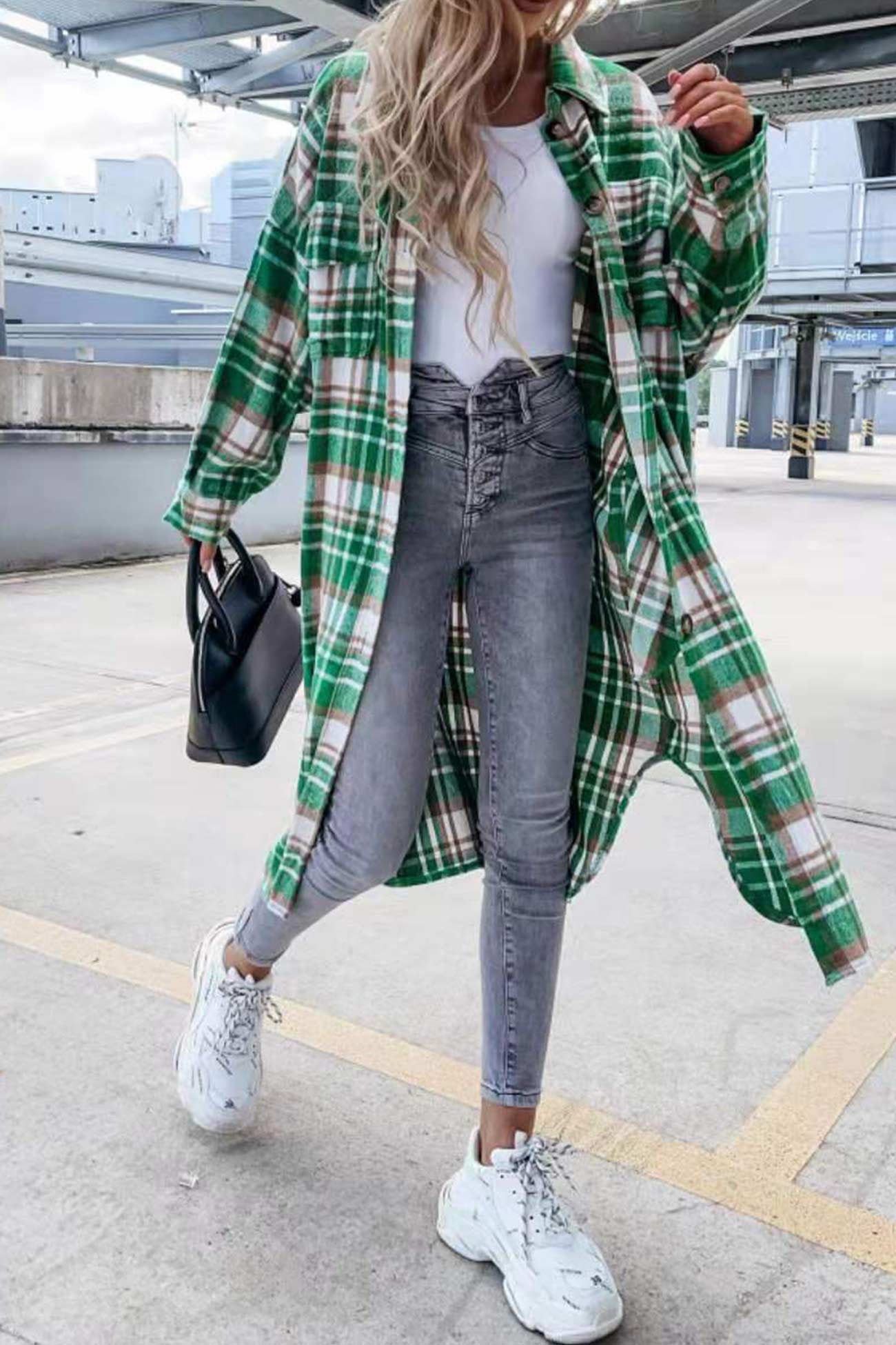 Fabienne | Long, contrasting checked jacket - Image 11