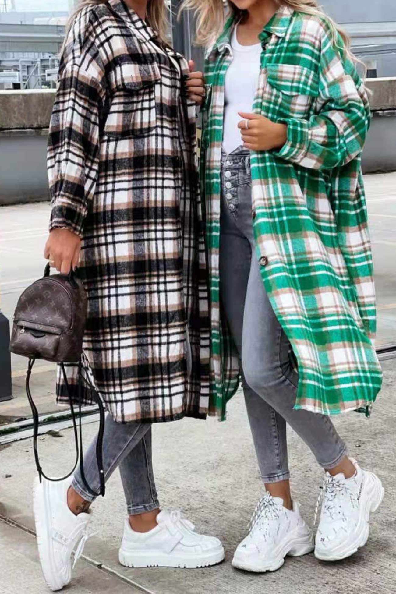 Fabienne | Long, contrasting checked jacket - Image 12