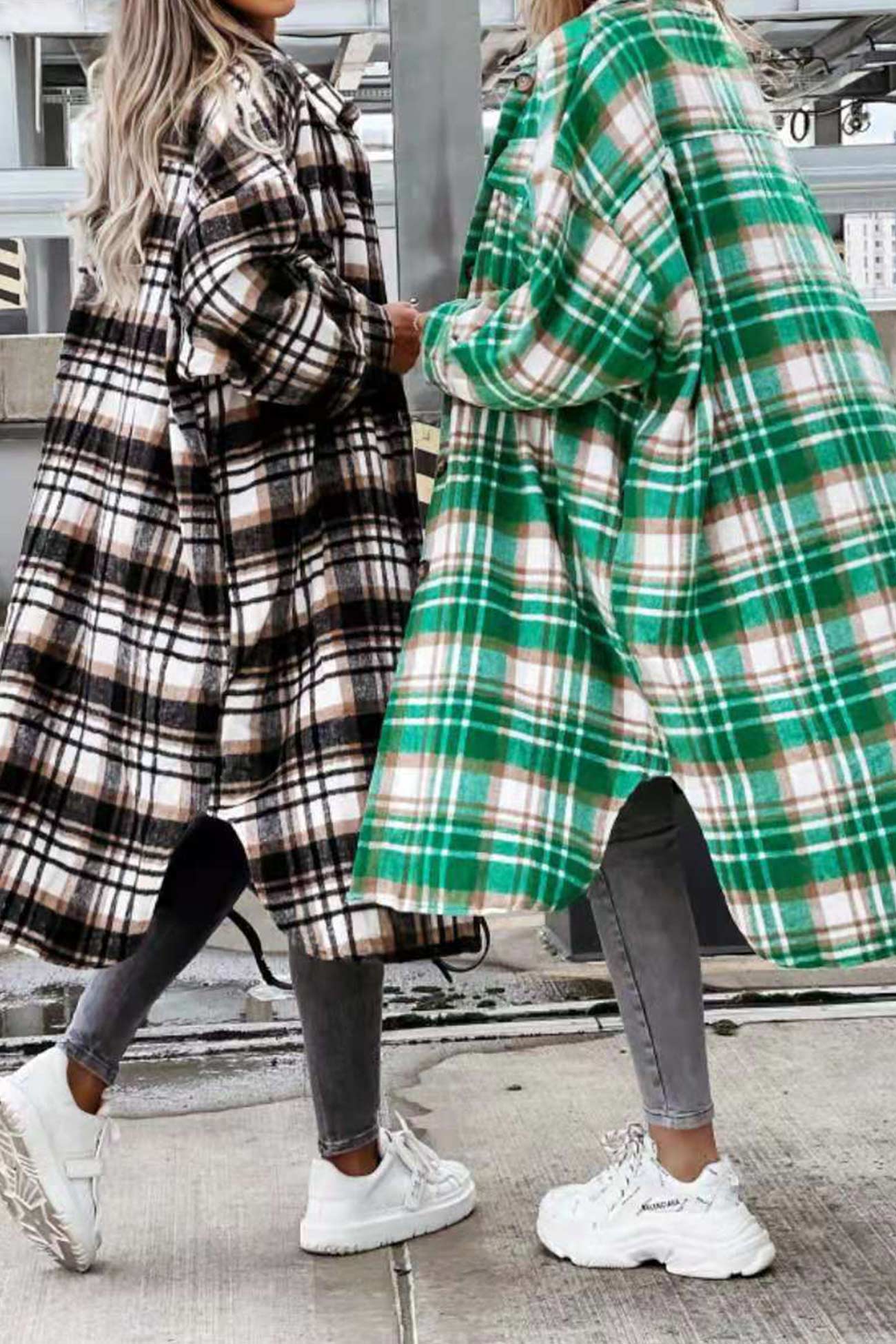 Fabienne | Long, contrasting checked jacket - Image 13