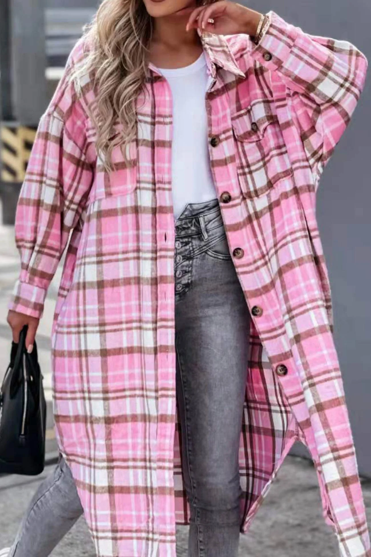 Fabienne | Long, contrasting checked jacket - Image 2