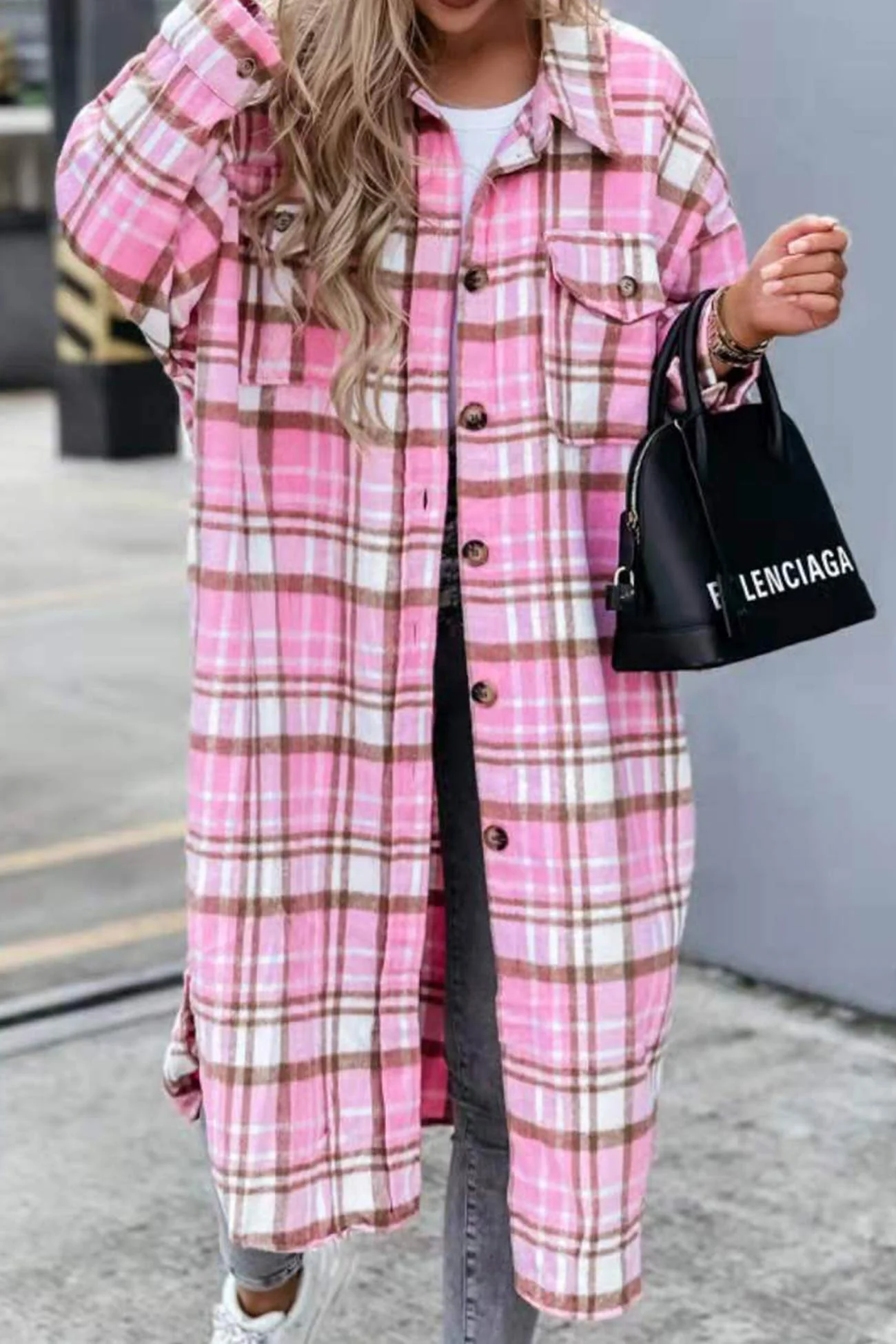 Fabienne | Long, contrasting checked jacket - Image 3