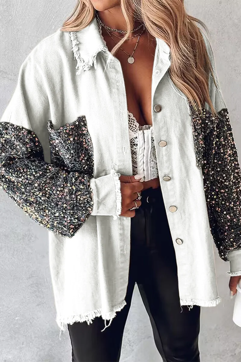Fabiola | Casual tops with solid color sequin pocket turn-down collar - Image 3