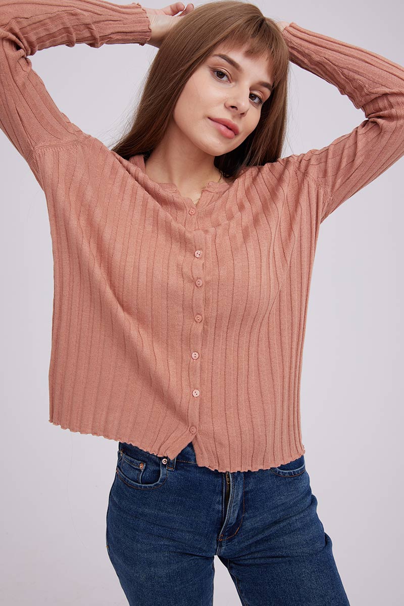 Fabiola | Layered ribbed cardigan with a crew neck - Image 2