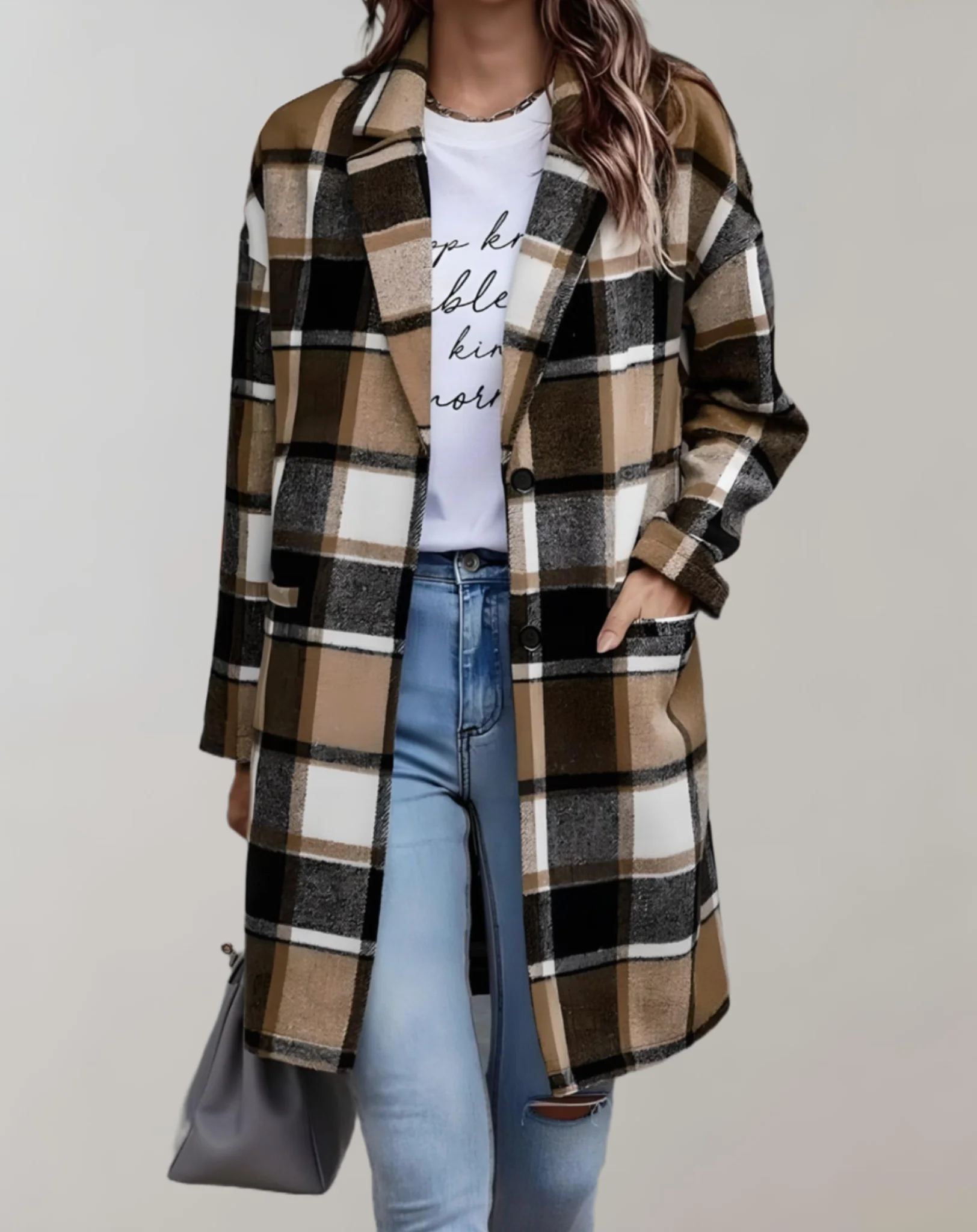 Fabiola® | Oversized and long checked jacket