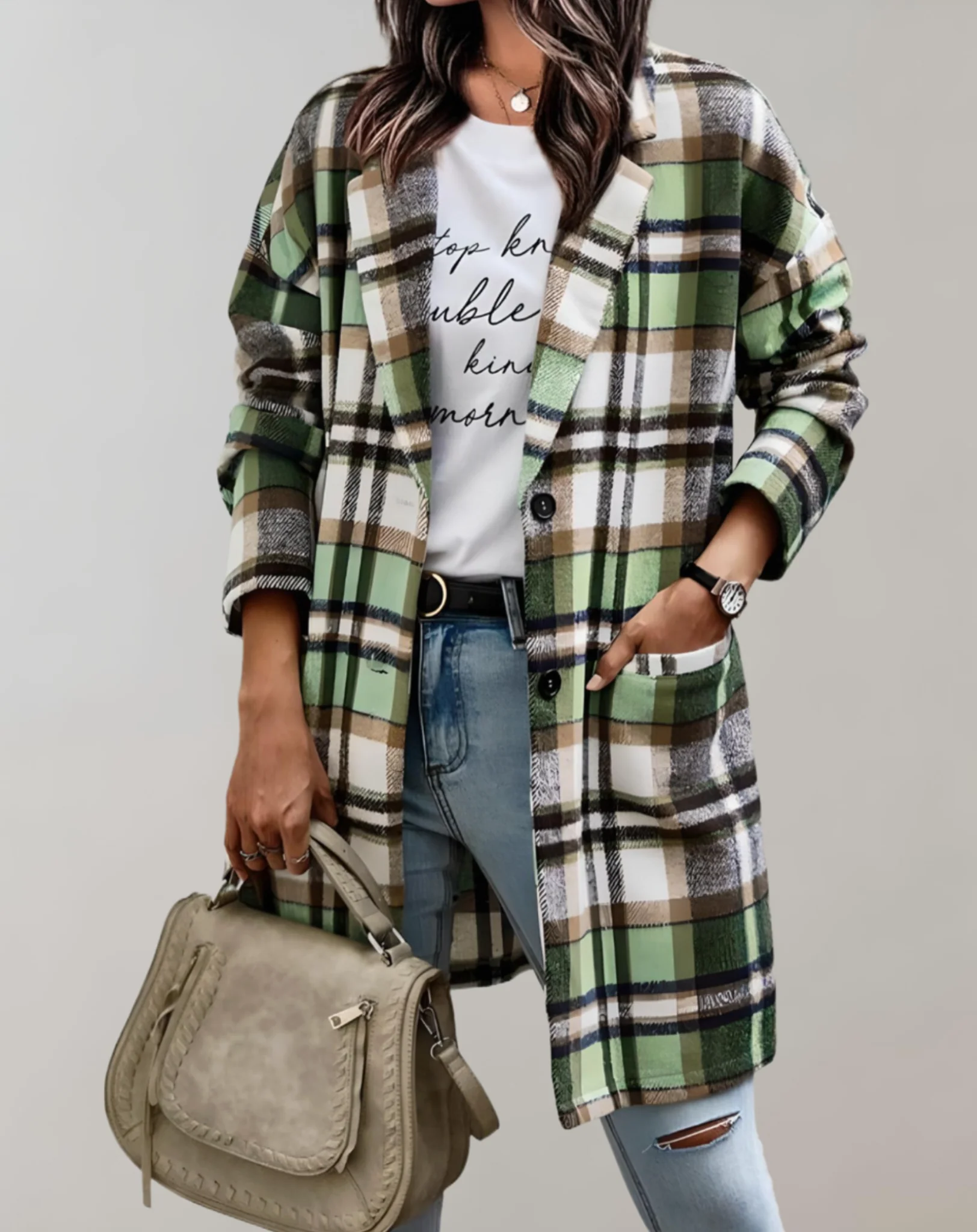 Fabiola® | Oversized and long checked jacket - Image 5
