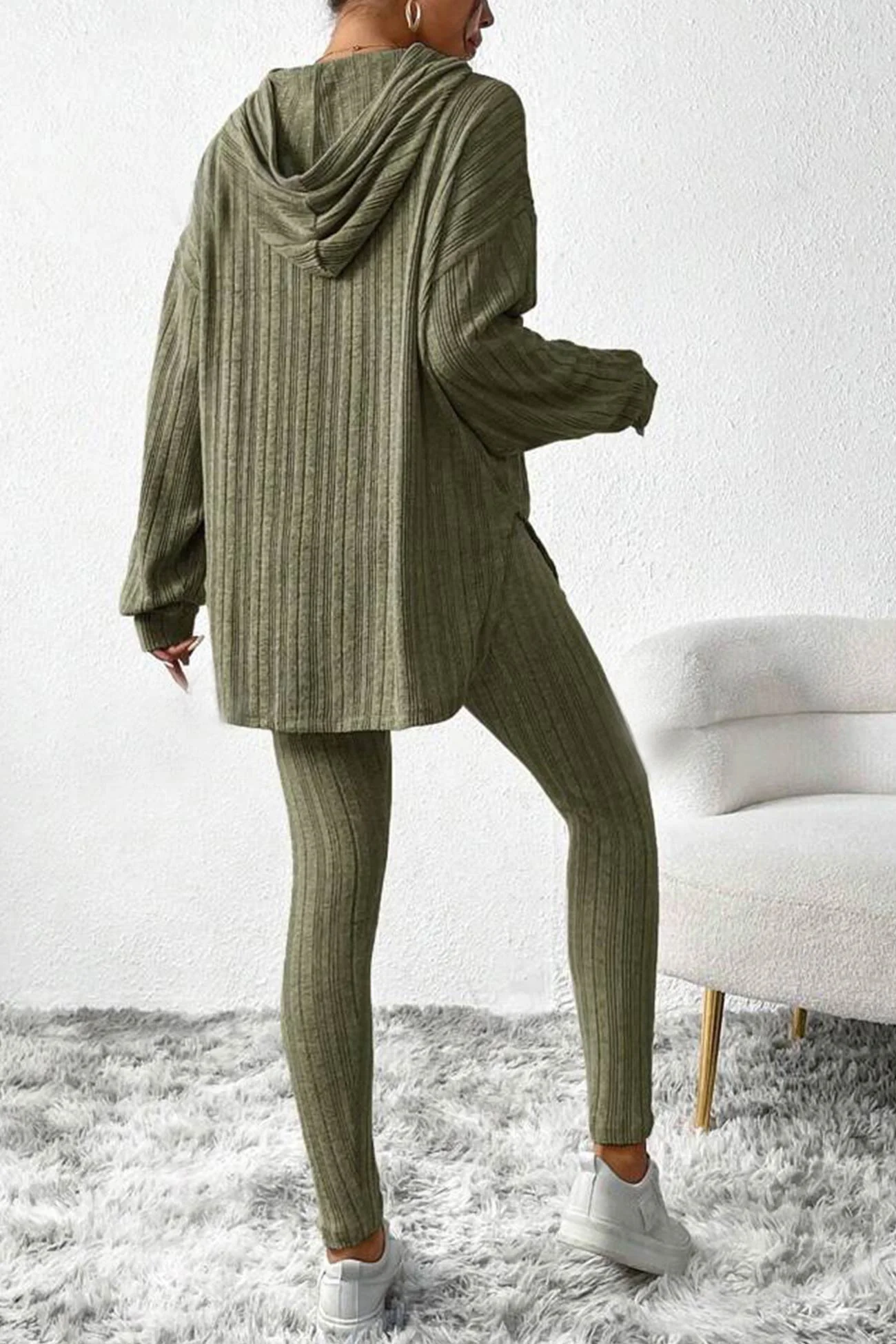 Fabiola | Ribbed Slit Mid Length Hoodie Leggings Set - Image 9