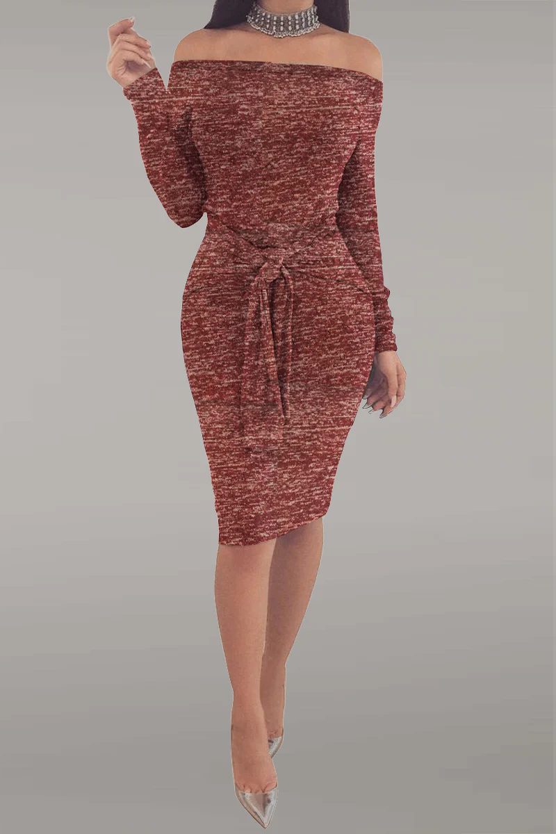 Fabiola | Street Solid Patchwork Off-the-Shoulder Pencil Skirt Dresses - Image 4