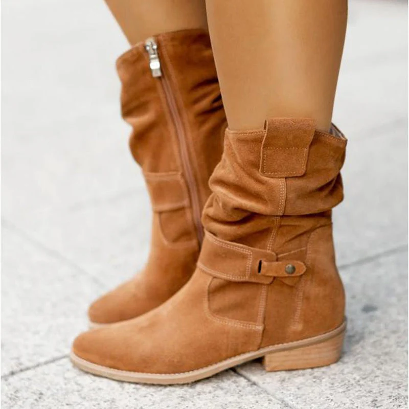 Fabiola | Suede round toe zip-up boots for women