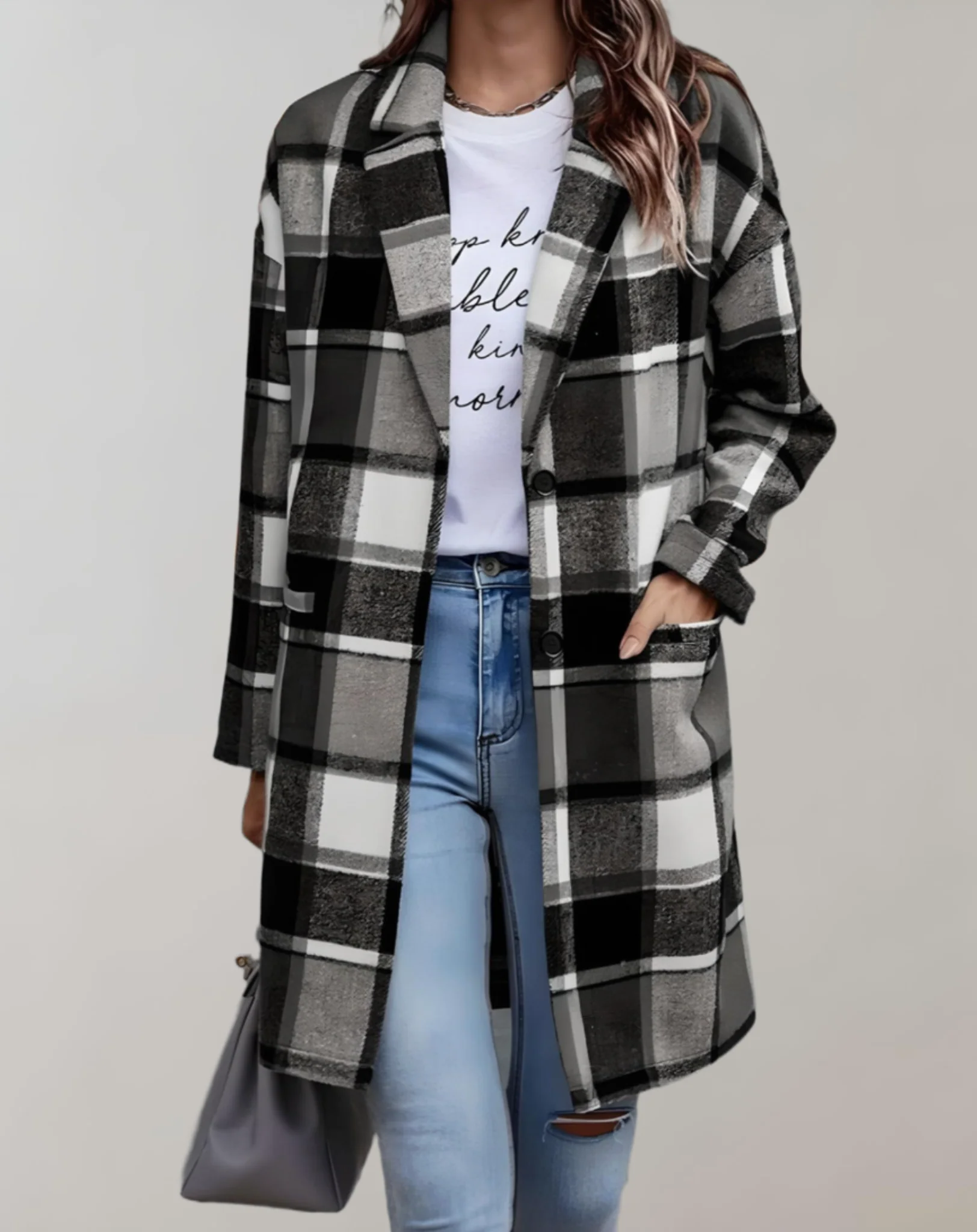 Fabiola | Oversized and long checked jacket - Image 2