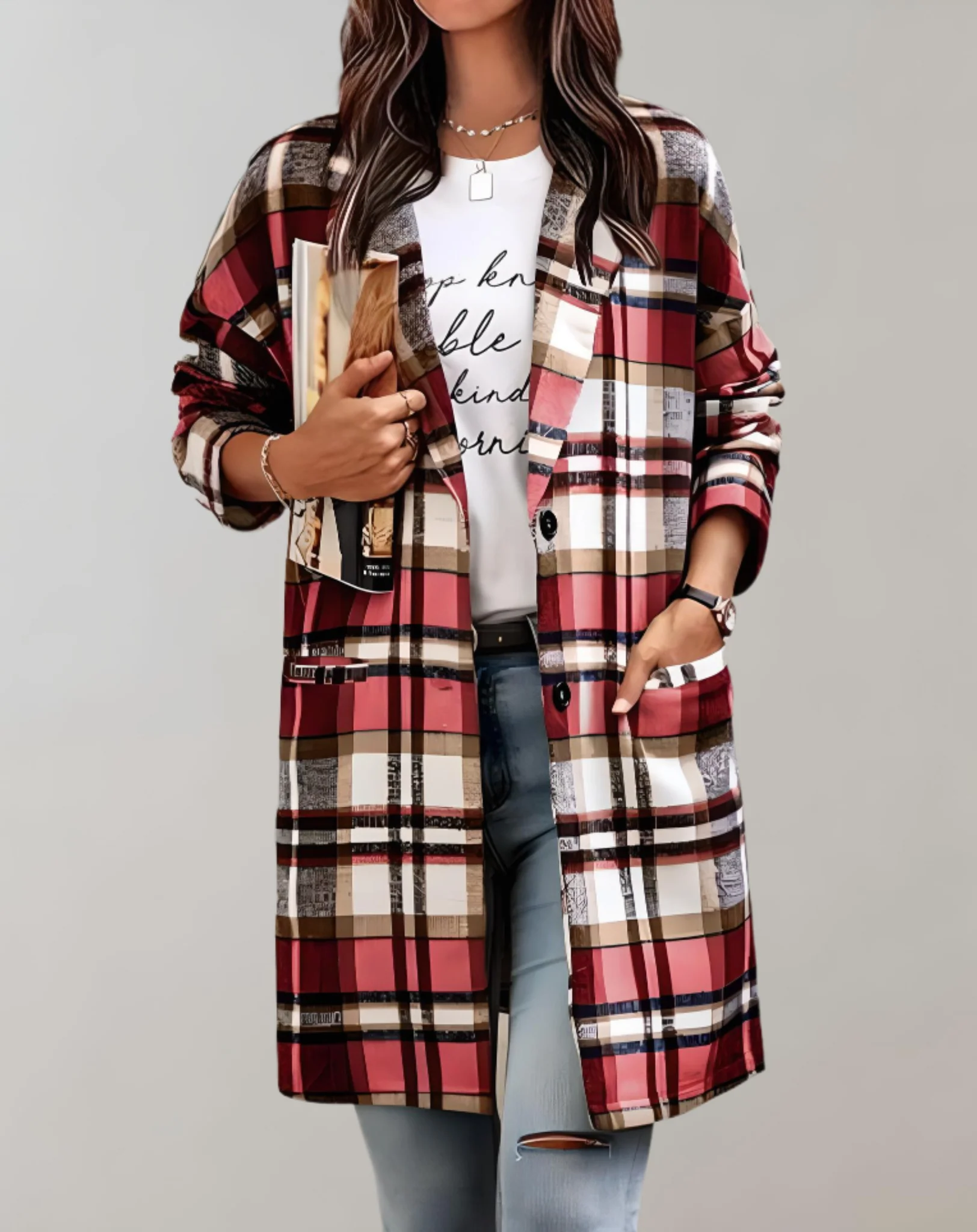 Fabiola | Oversized and long checked jacket - Image 4