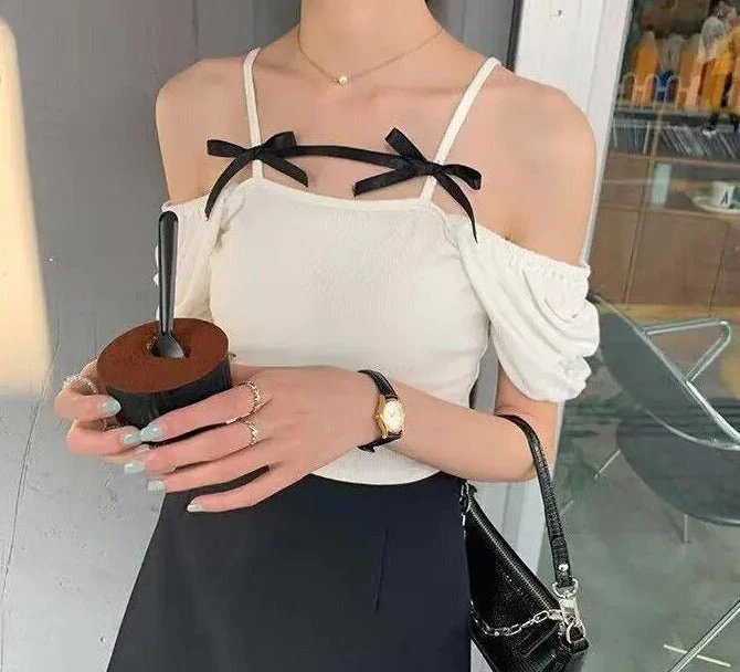 Fatima® | Off-The-Shoulder Top With Bows And Spaghetti Straps