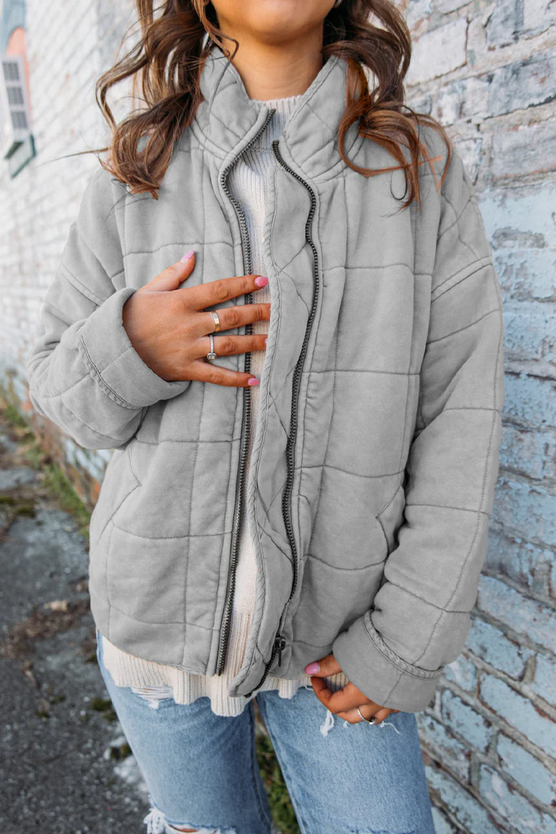 Felicia | Casual daily patchwork outerwear with zipper and stand-up collar