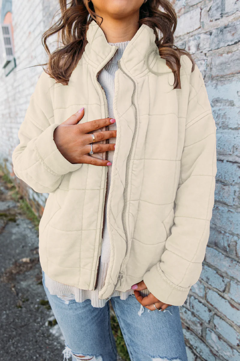 Felicia | Casual daily patchwork outerwear with zipper and stand-up collar - Image 5