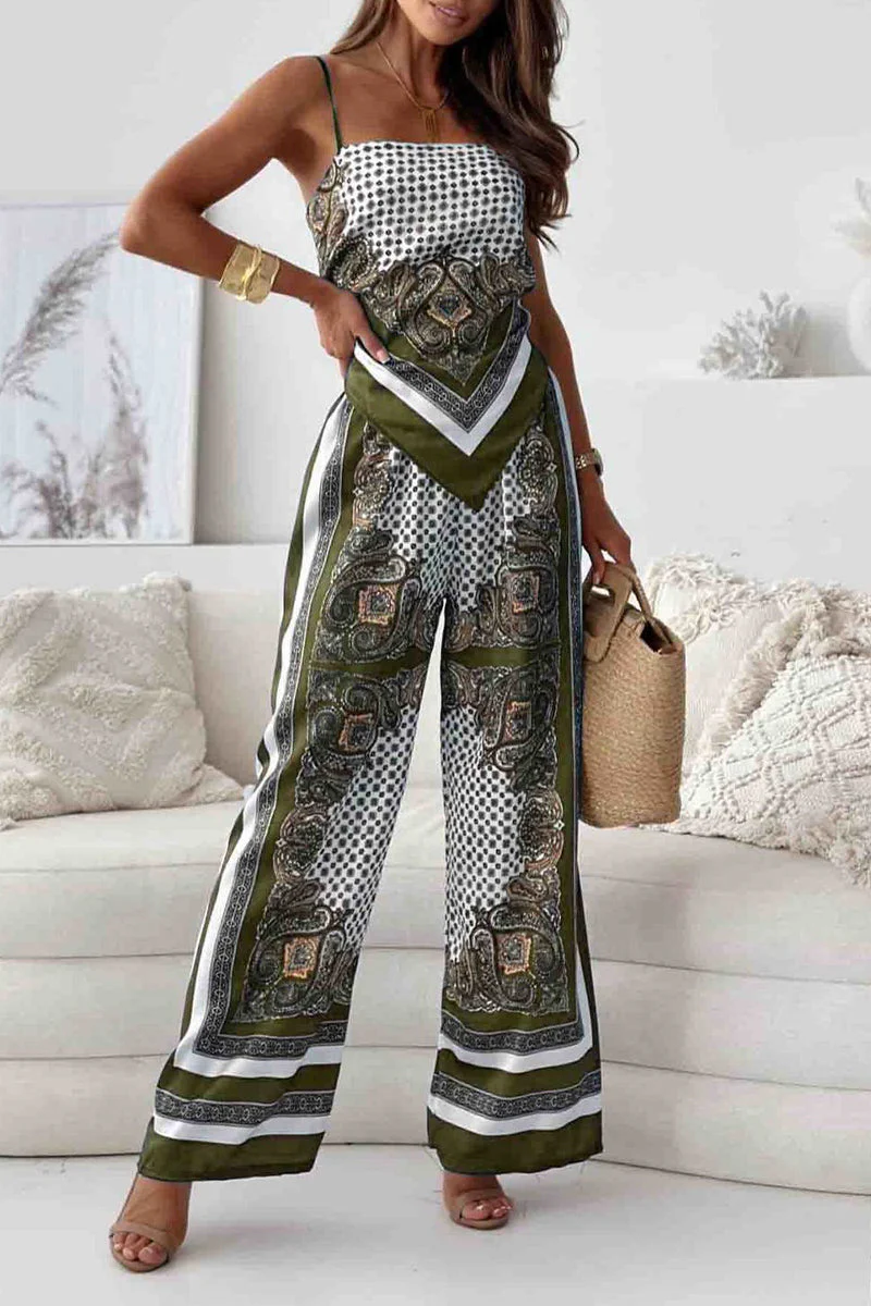 Feliciana® | Casual Sleeveless Top And Backless Geometric Print Pants Set - Image 3