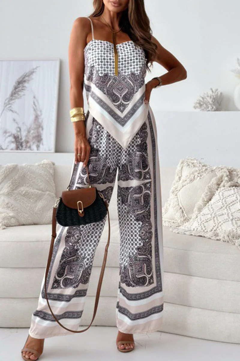 Feliciana® | Casual Sleeveless Top And Backless Geometric Print Pants Set - Image 4
