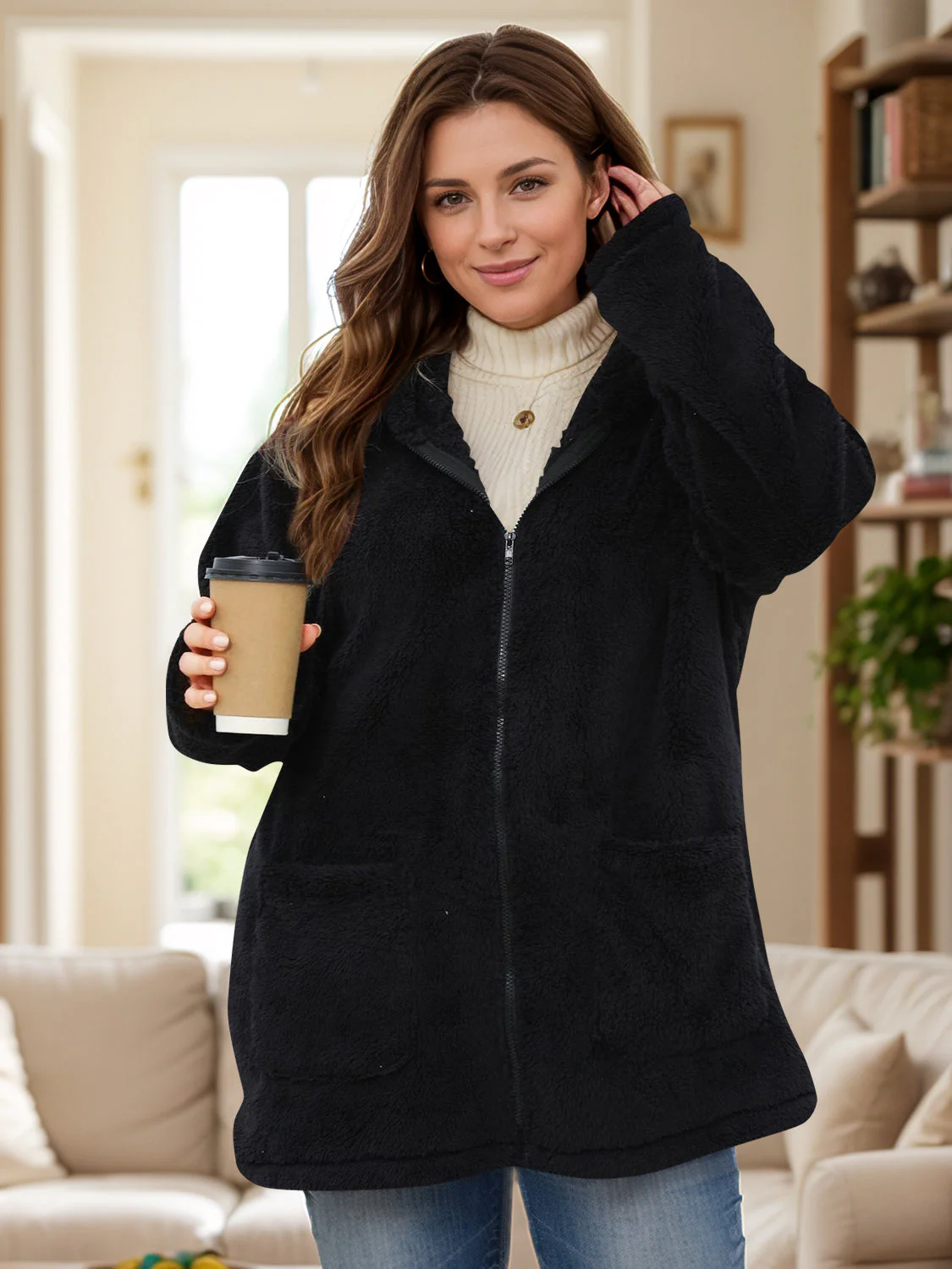 Felicidad | Oversized long sleeve hooded outerwear with zip fastening - Image 17