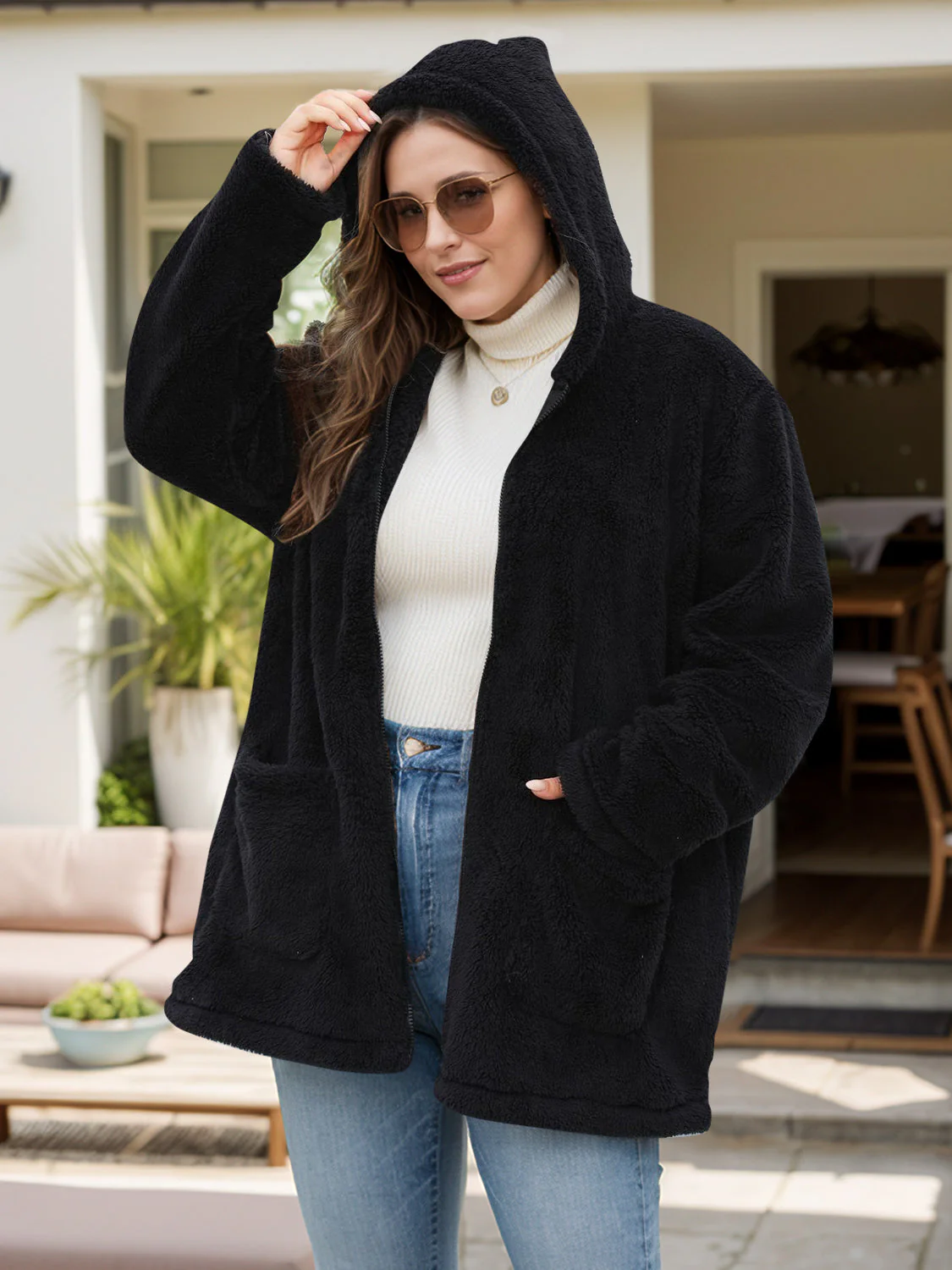 Felicidad | Oversized long sleeve hooded outerwear with zip fastening - Image 19