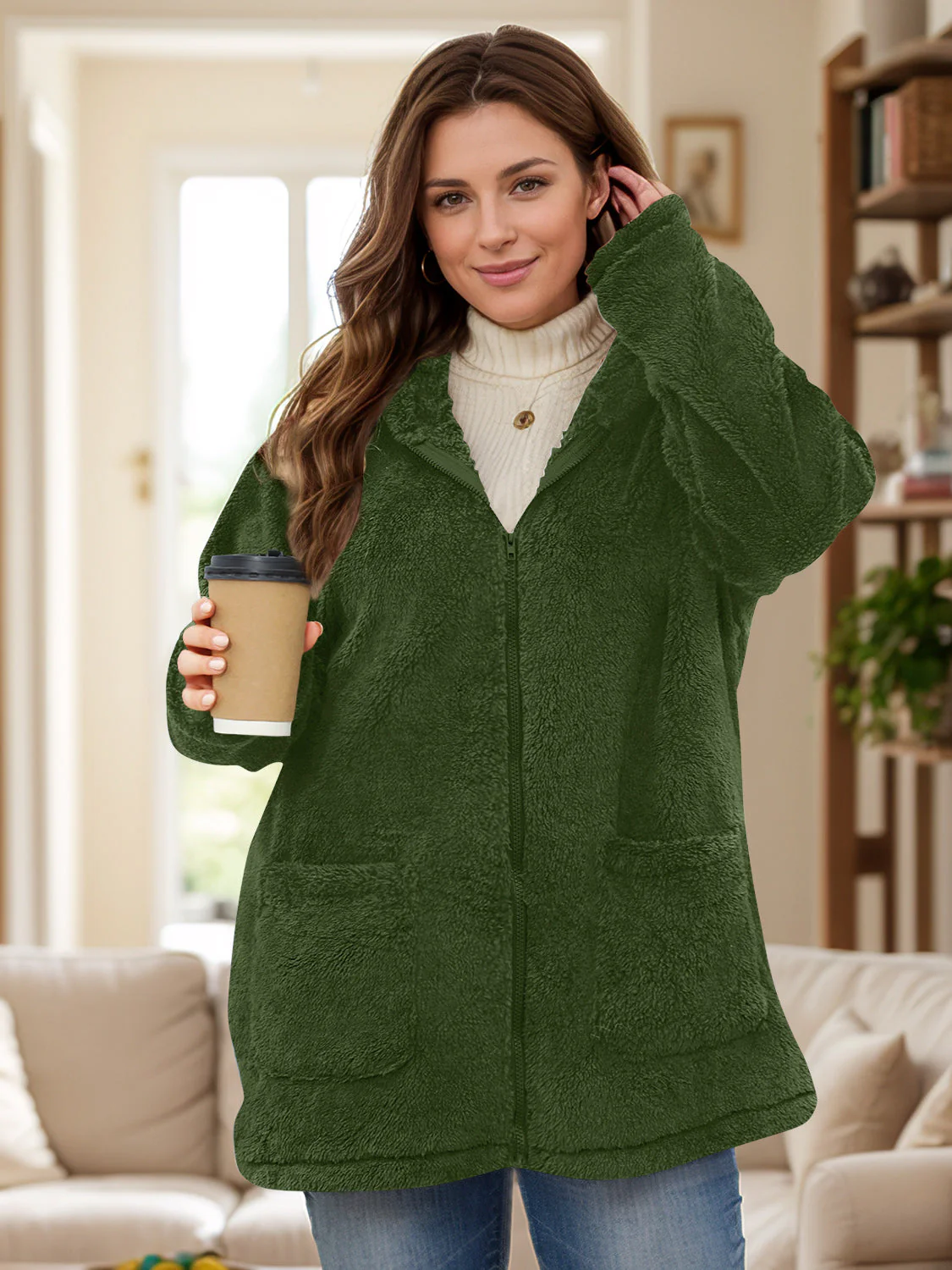 Felicidad | Oversized long sleeve hooded outerwear with zip fastening - Image 8