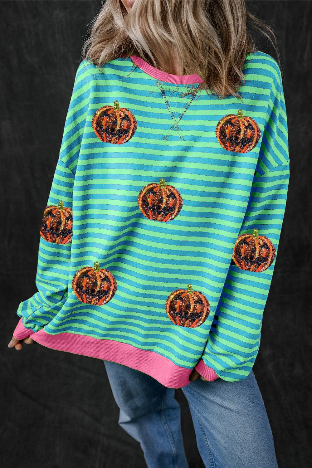 Felicidad | Pumpkin striped crew neck long sleeve sweatshirt - Image 11