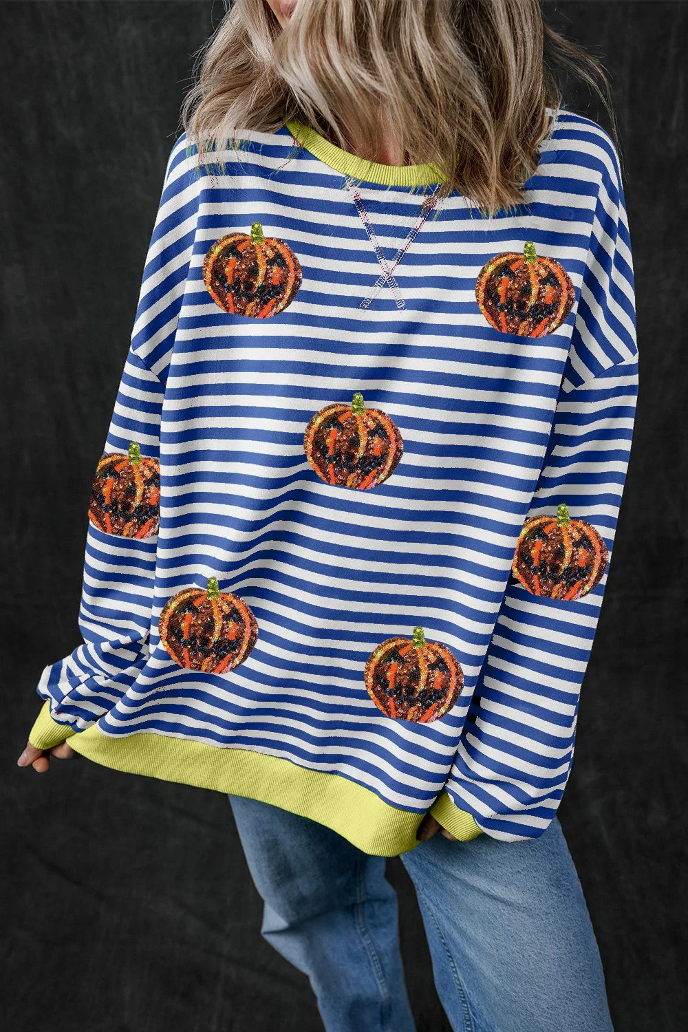 Felicidad | Pumpkin striped crew neck long sleeve sweatshirt - Image 14
