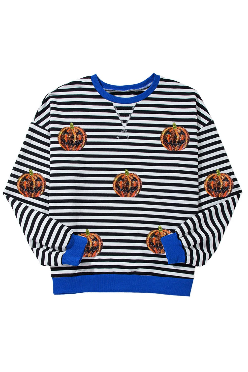 Felicidad | Pumpkin striped crew neck long sleeve sweatshirt - Image 3
