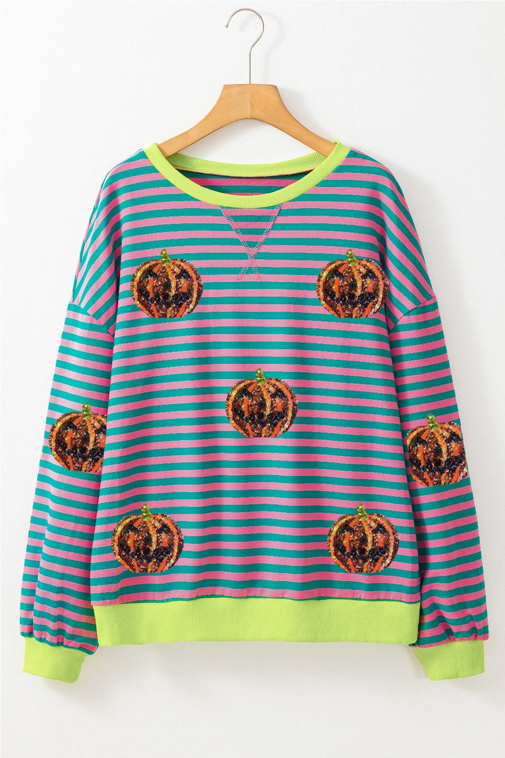 Felicidad | Pumpkin striped crew neck long sleeve sweatshirt - Image 7