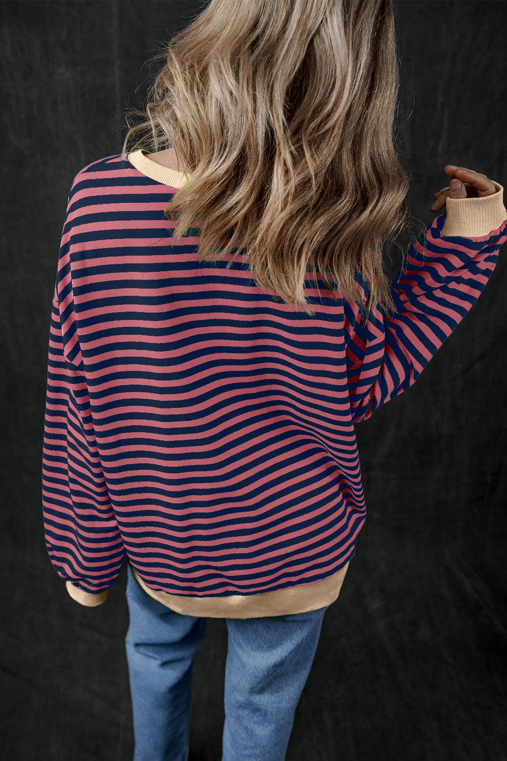 Felicidad | Pumpkin striped crew neck long sleeve sweatshirt - Image 9