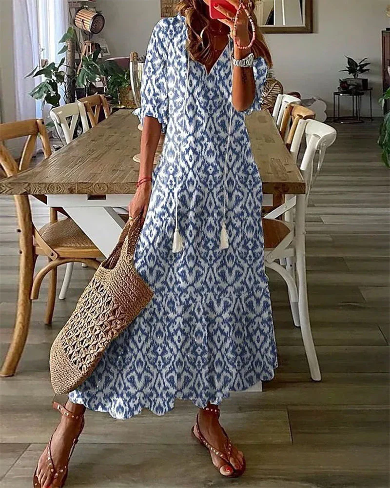 Felicity® | Elegant V-Neck Long Dress, Summer Comfort - Image 2