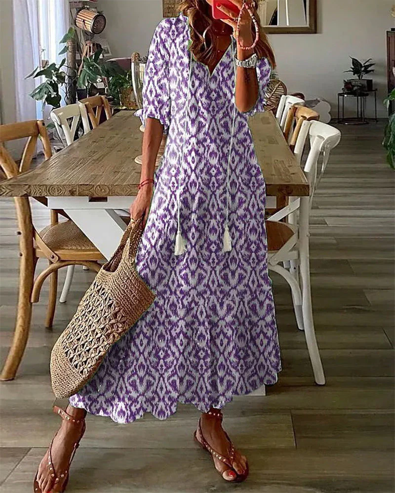 Felicity® | Elegant V-Neck Long Dress, Summer Comfort - Image 9