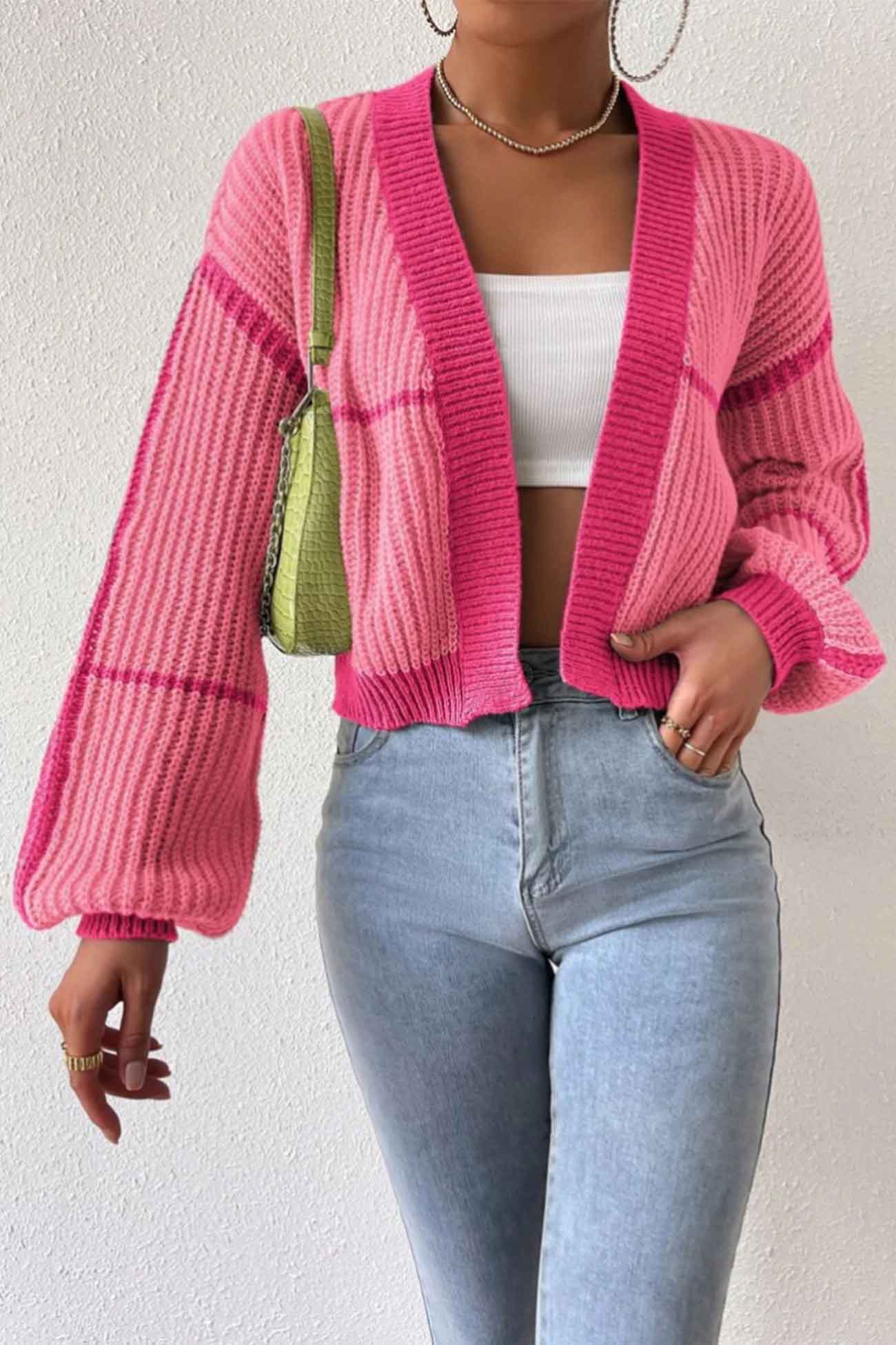 Felisa | Long sleeve open front patchwork knit cardigan - Image 11