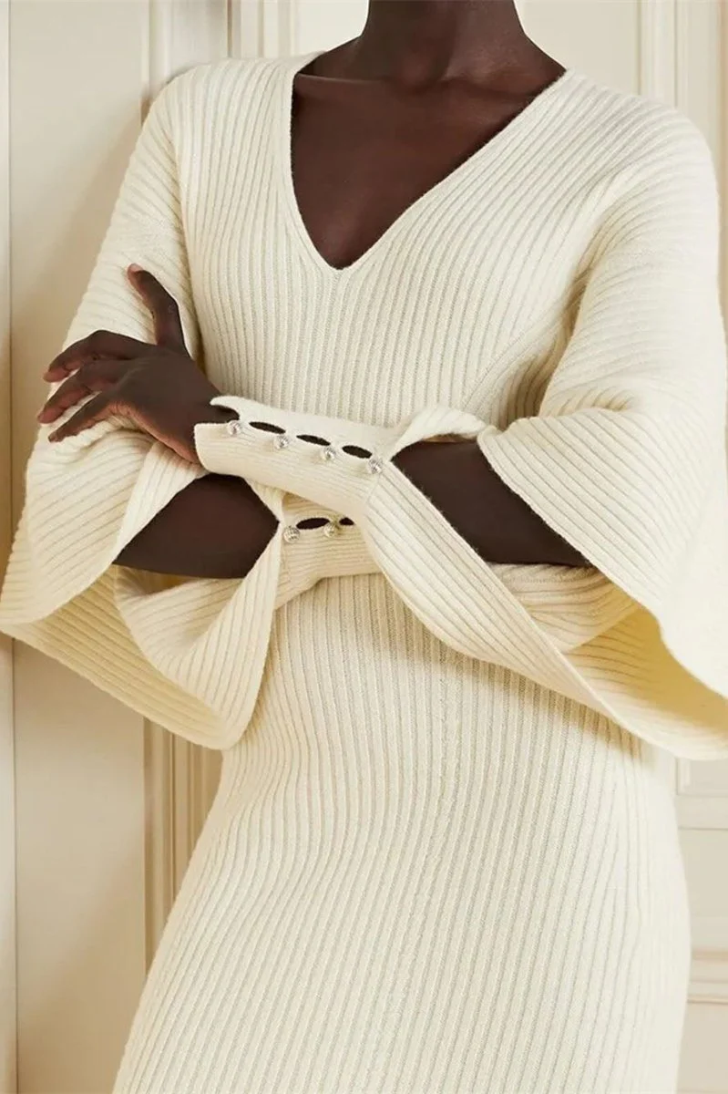 Fernanda® | Cut-Out Midi Knit Dress With Batwing Sleeves