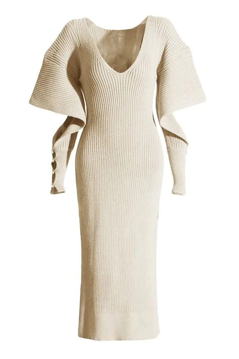Fernanda® | Cut-Out Midi Knit Dress With Batwing Sleeves - Image 3