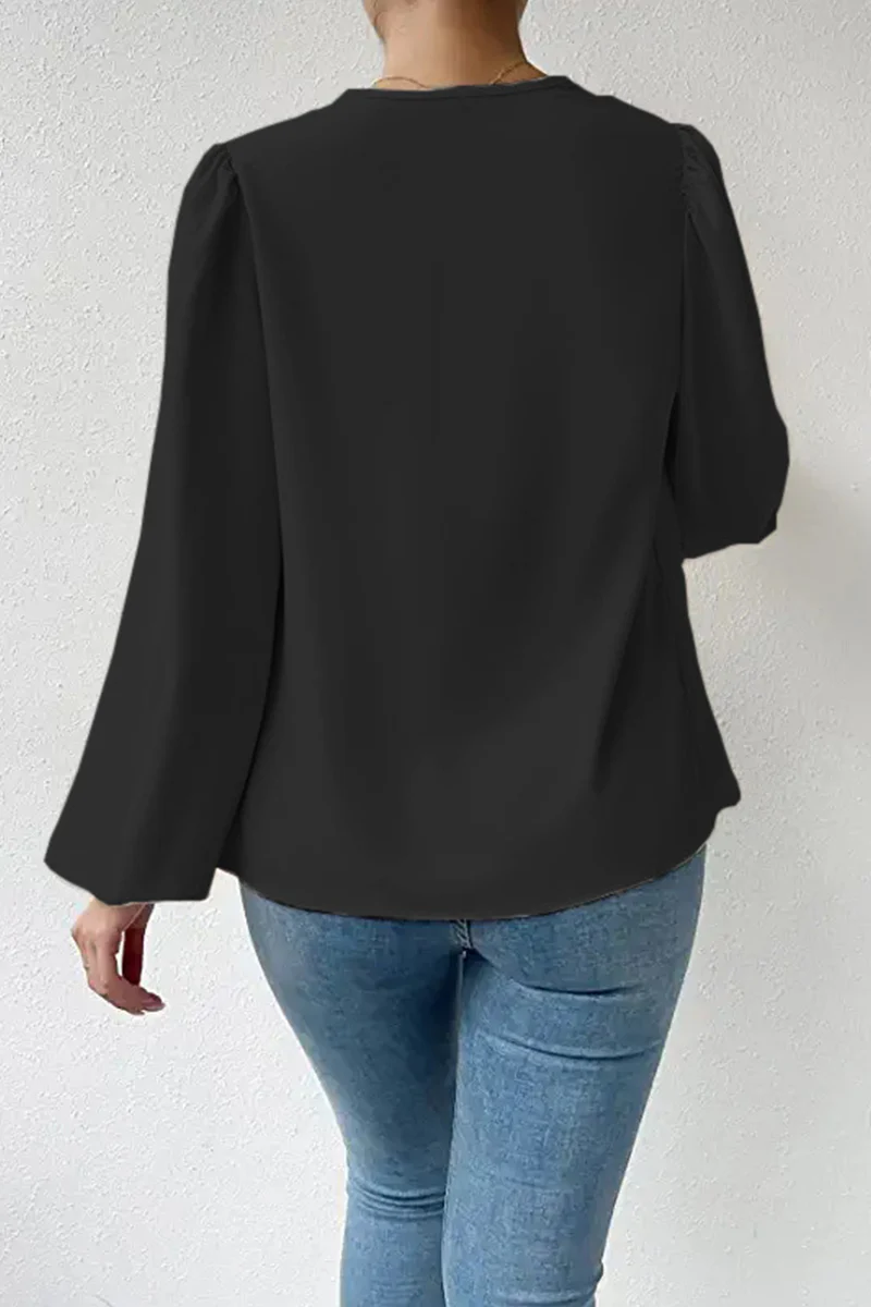 Fiona | Casual solid patchwork scoop neck tops - Image 15