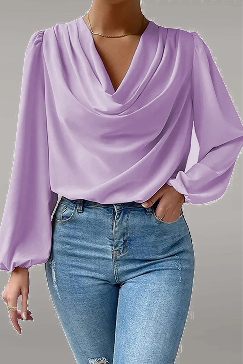 Fiona | Casual solid patchwork scoop neck tops - Image 2