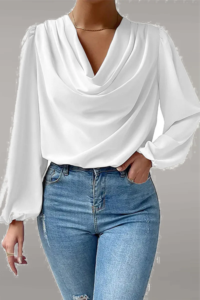 Fiona | Casual solid patchwork scoop neck tops - Image 4