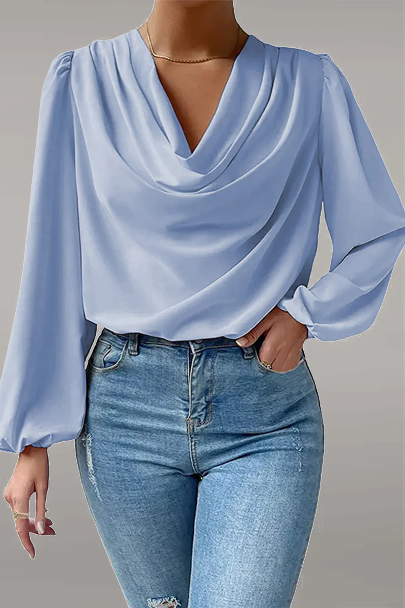 Fiona | Casual solid patchwork scoop neck tops - Image 6