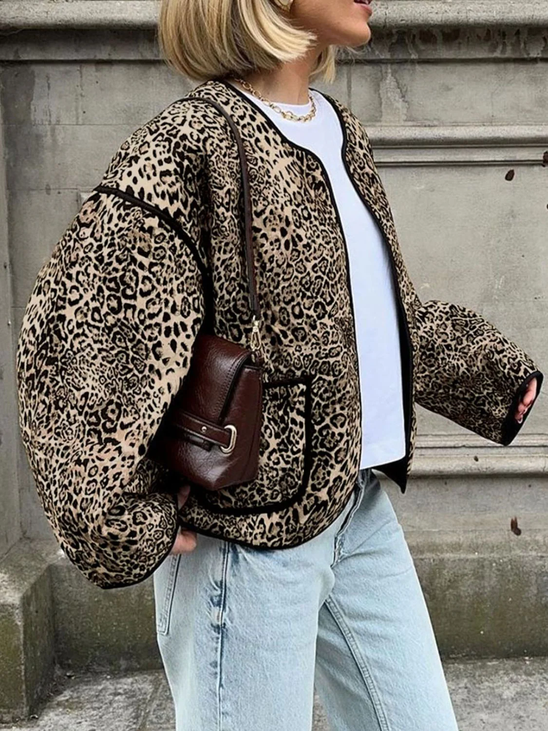 Fiona | Perfee leopard long sleeve open front jacket - Image 12